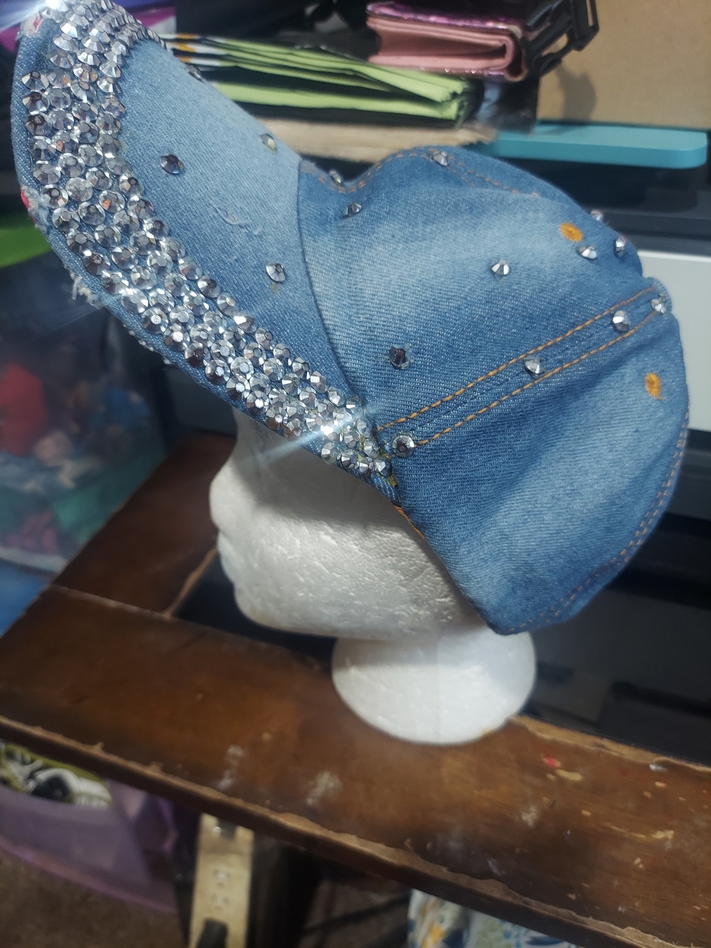 Embellished Denim Baseball Cap — Blue
